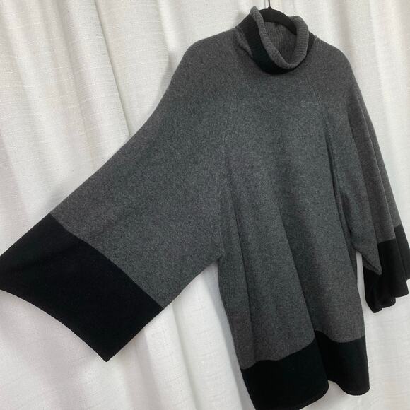 Kinross Cashmere Gray&Black 3/4 Sleeve Turtleneck Cashmere Sweater Sz.XL - Picture 5 of 8